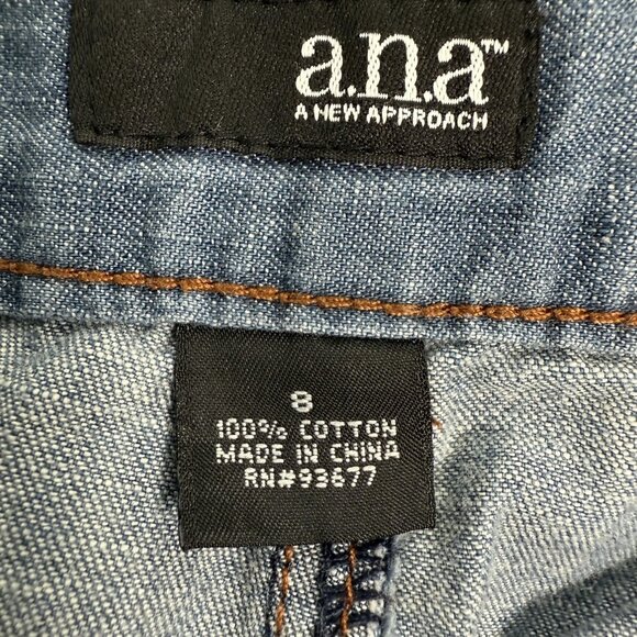 a.n.a Bermuda Skimmer Cargo Shorts Womens 8 Drawstring Hem Cotton Blue Denim - Picture 3 of 9